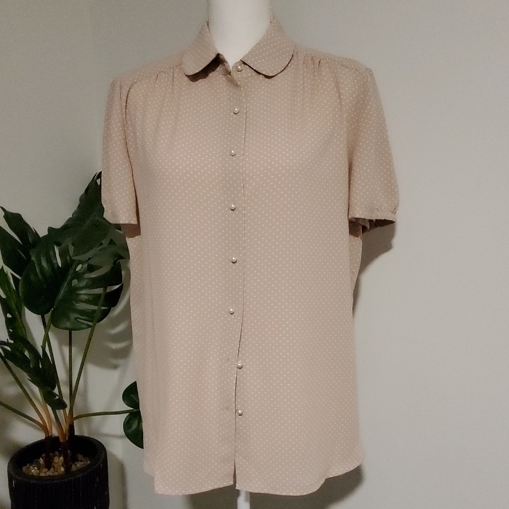 Anne Klein Beige Polka Dot Blouse